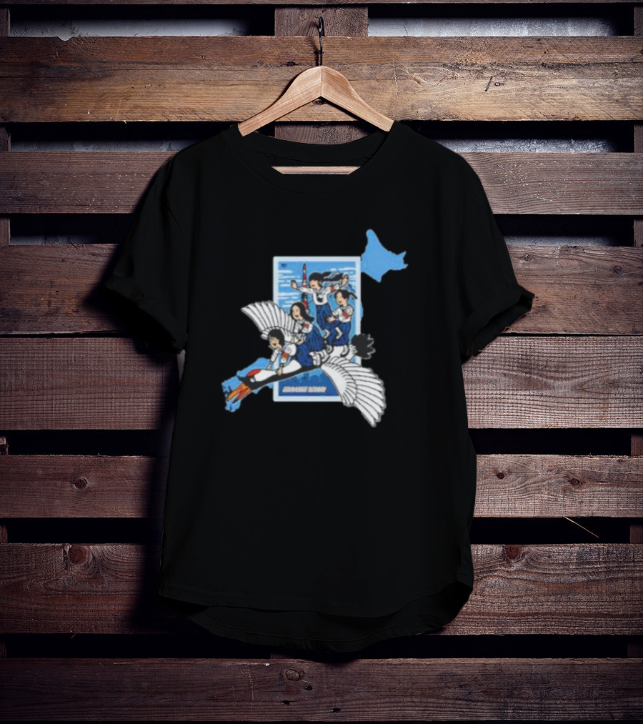 Atarashii Gakko Navy Crane Girls Riding White Bird Japan Map T-Shirt