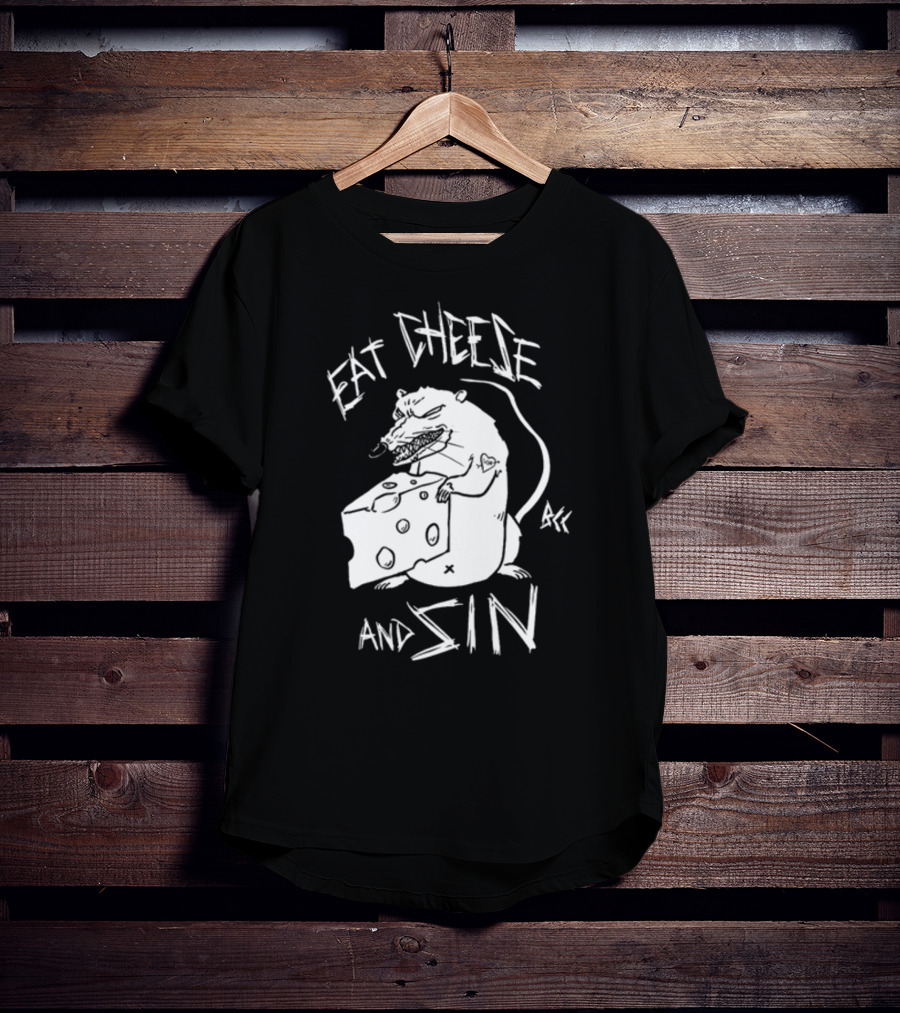Blackcraft Cult Eat Cheese And Sin Rat Illustration BCC Text T-Shirt