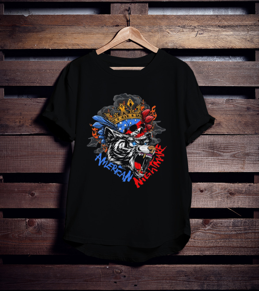American Nightmare Skull With Crown And Wolf T-Shirt