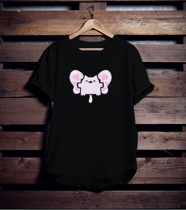 Sillynubcat Butterflycat Pink Heart Wings T-Shirt