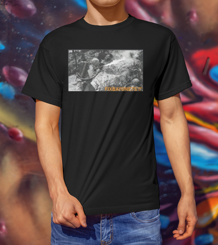 Fix Bayonets WWII Flamethrower Soldier Scene T-Shirt