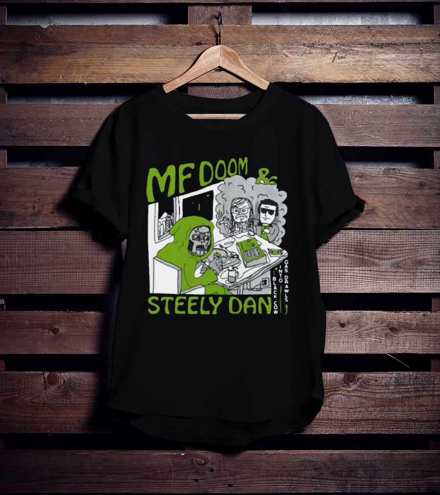 MF Doom And Steely Dan Black Cow Into Gas Drawls Comic Style Scene T-Shirt