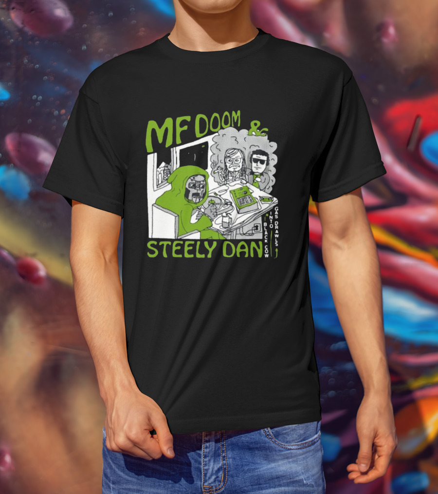 MF Doom And Steely Dan Black Cow Into Gas Drawls Comic Style Scene T-Shirt
