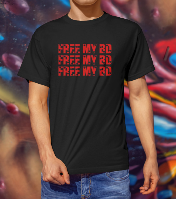 FREE MY BD Repeated Text With Iconic Mask Motif T-Shirt