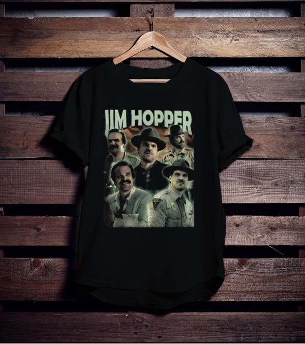 Jim Hopper Vintage Frtingglitter Nostalgic Character Montage T-Shirt