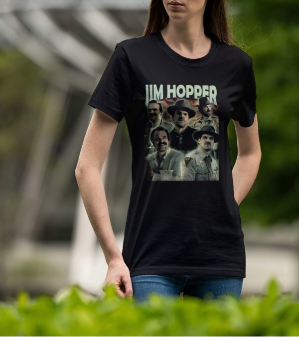 Jim Hopper Vintage Frtingglitter Nostalgic Character Montage T-Shirt