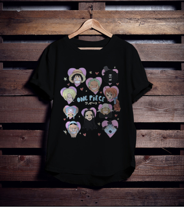 Mustardyardpress One Piece Anime Characters In Heart Frames T-Shirt