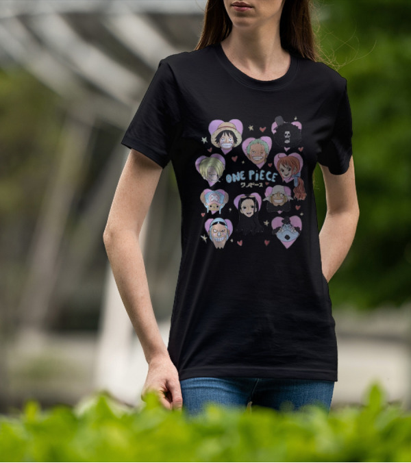 Mustardyardpress One Piece Anime Characters In Heart Frames T-Shirt