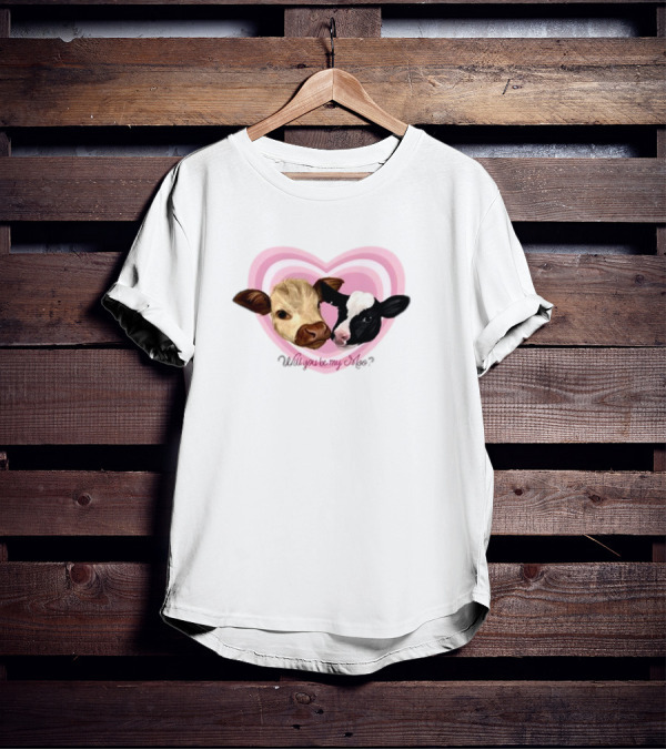 Cow Funny Will You Be My Moo Heart Cute Cow Image T-Shirt