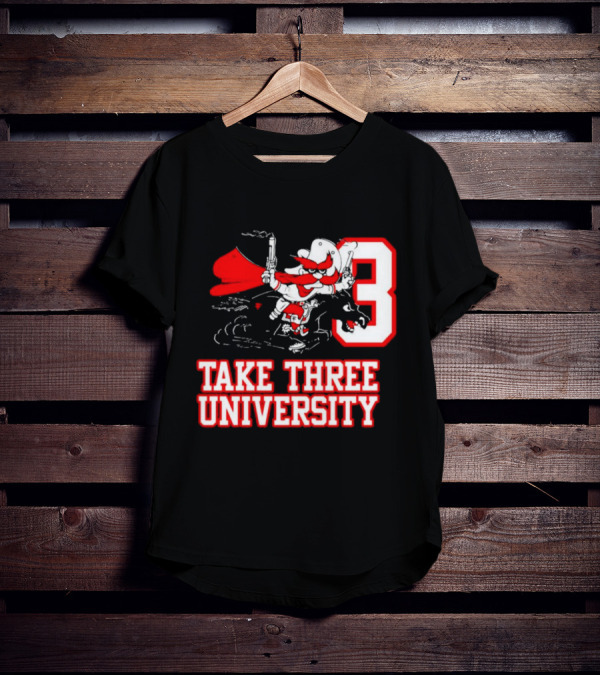 Take Three University Cowboy Mascot With Dual Pistols Number 3 T-Shirt