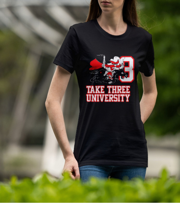 Take Three University Cowboy Mascot With Dual Pistols Number 3 T-Shirt