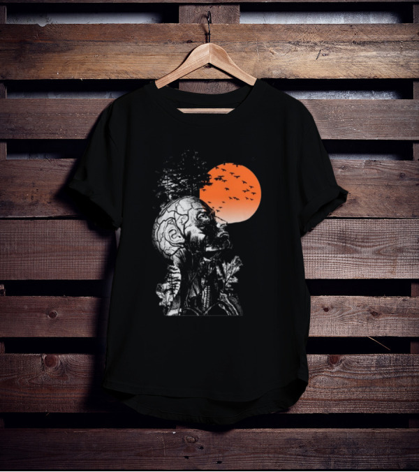 Hangover Alan Human Anatomy Tree Brain Pattern Orange Moon Dark Khaki T-Shirt