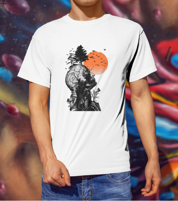 Jason Kelce Hangover Brain Anatomy With Sunset And Flying Birds T-Shirt