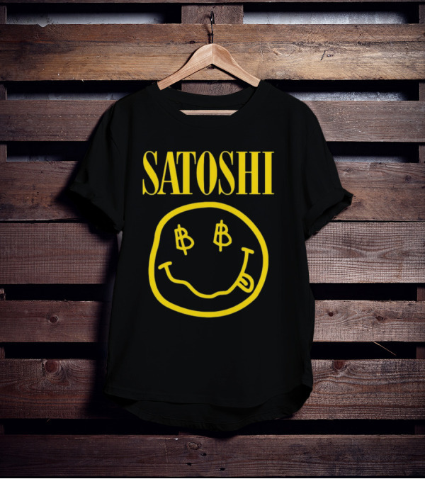 SATOSHI Smiley Face With Bitcoin Symbols T-Shirt