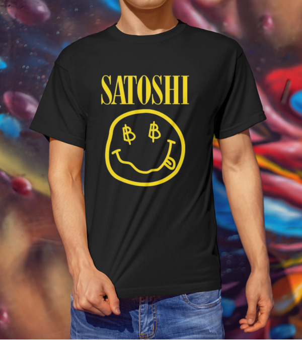 SATOSHI Smiley Face With Bitcoin Symbols T-Shirt