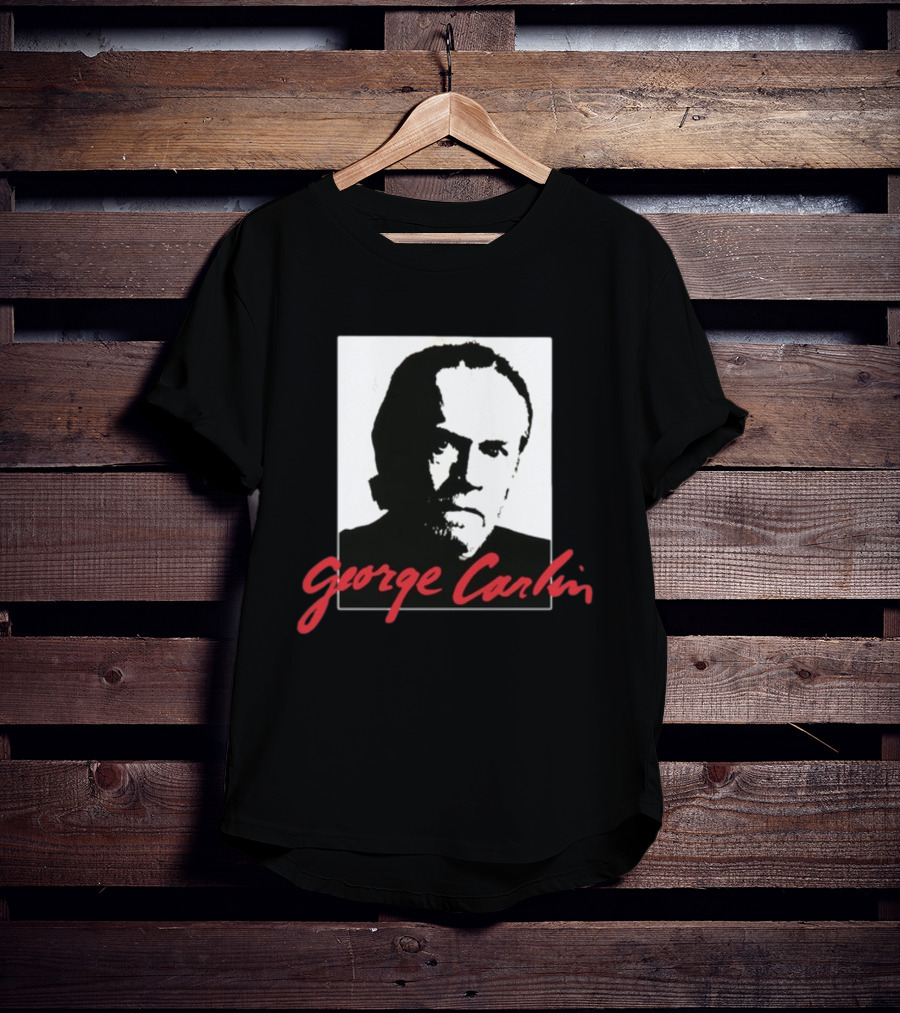 George Carlin Sometimes A Little Brain Damage Can Help Black And White Portrait Mike Cessario T-Shirt