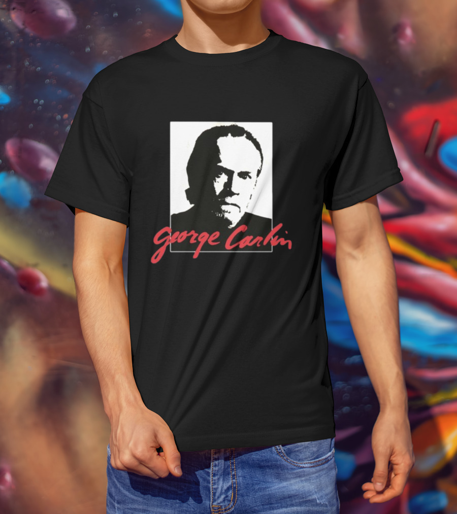 George Carlin Sometimes A Little Brain Damage Can Help Black And White Portrait Mike Cessario T-Shirt