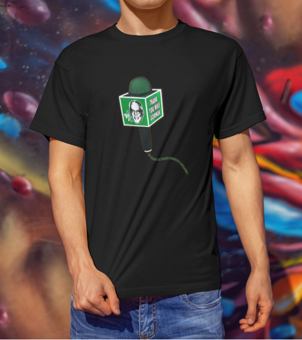 Thank You Mike Gorman Microphone With Portrait And Green Background T-Shirt