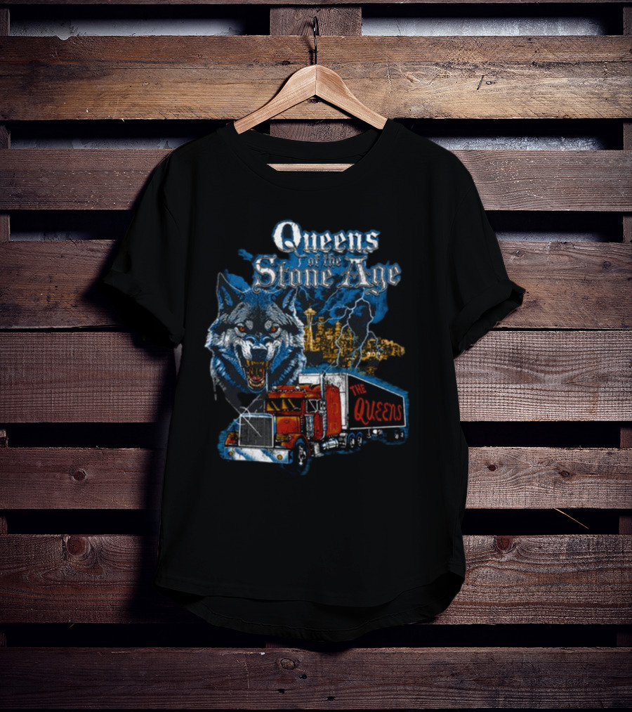 Queens Of The Stone Age Wolf Lightning Truck Seattle Skyline-The Queens T-Shirt