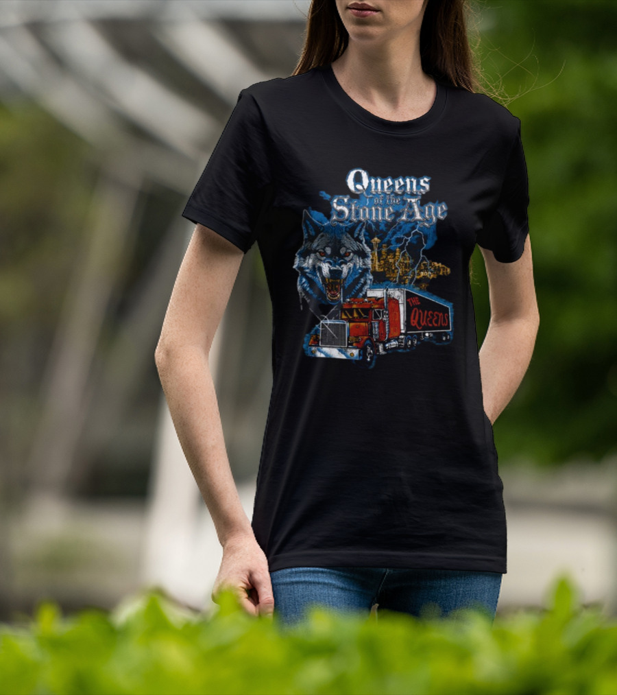 Queens Of The Stone Age Wolf Lightning Truck Seattle Skyline-The Queens T-Shirt