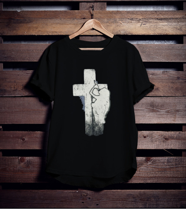 NessaBarrett Crucifix Distressed Standing Figure T-Shirt