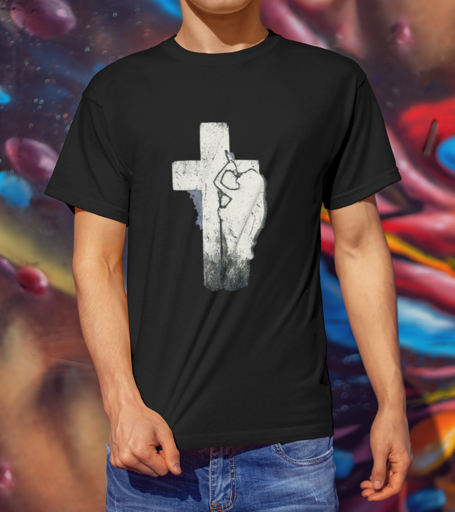 NessaBarrett Crucifix Distressed Standing Figure T-Shirt
