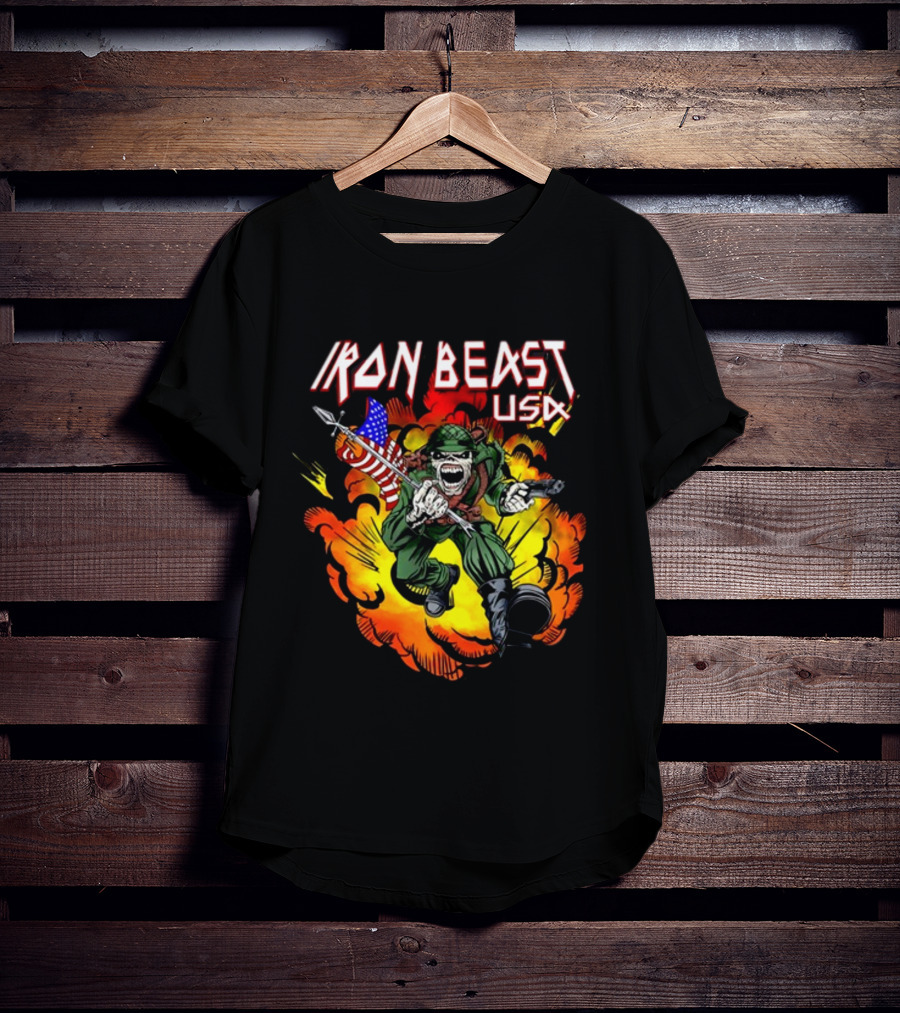 Iron Beast USA Explosive Soldier With American Flag T-Shirt