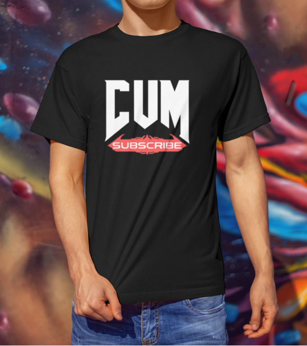 CUM Subscribe Doom Inspired Logo Gaming Meme T-Shirt