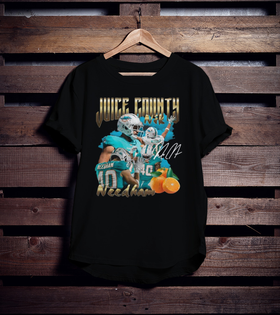 Clincboyzclothing Juice County Nik Needham Dolphins Football Player Signature Oranges T-Shirt