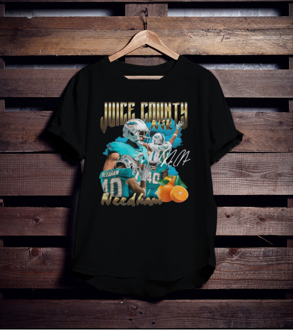 Clincboyzclothing Juice County Nik Needham Dolphins Football Player Signature Oranges T-Shirt