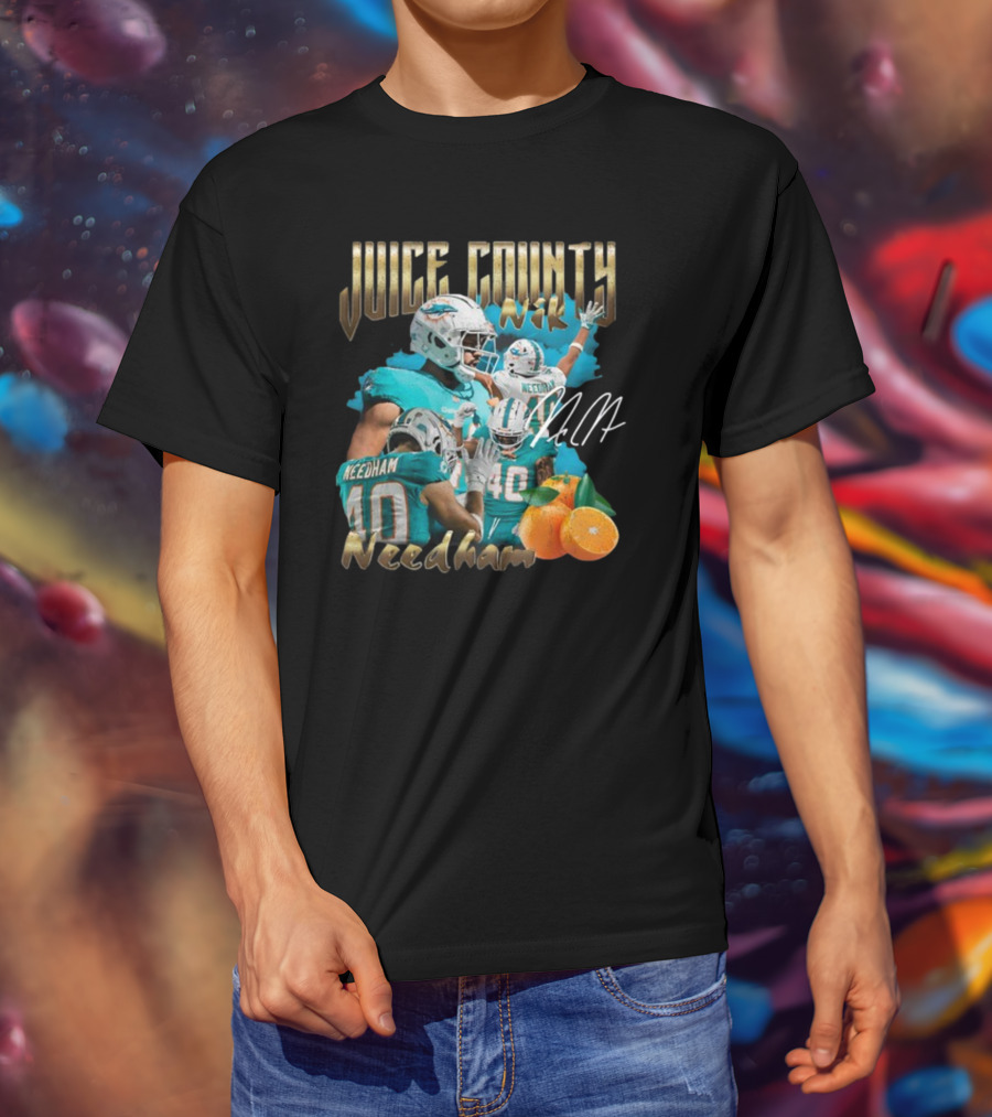 Clincboyzclothing Juice County Nik Needham Dolphins Football Player Signature Oranges T-Shirt