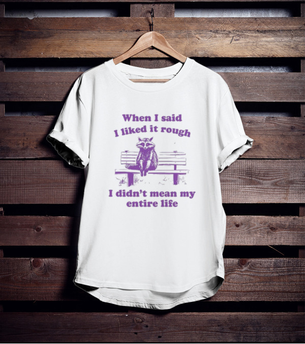 Raccoon Sitting On Bench When I Said I Liked It Rough I Didn't Mean My Entire Life T-Shirt