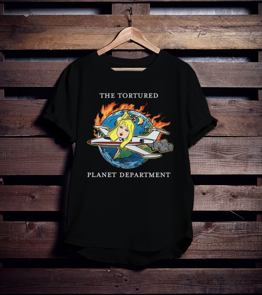 THE TORTURED PLANET FLAMING GLOBE AIRPLANE CARICATURE DEPARTMENT T-Shirt