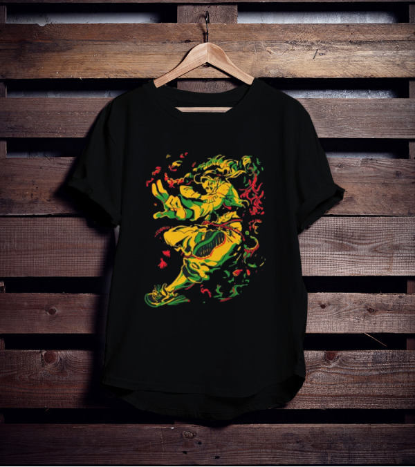 Theyetee Jamie Street Fighter Character Dynamic Pose With Colorful Energy Explosion T-Shirt