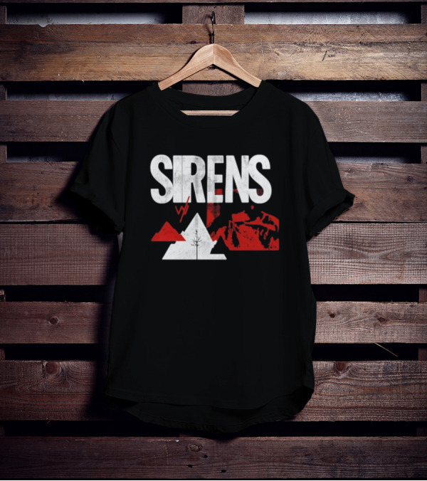 Sirens Mountain Tree Red Abstract Collage T-Shirt