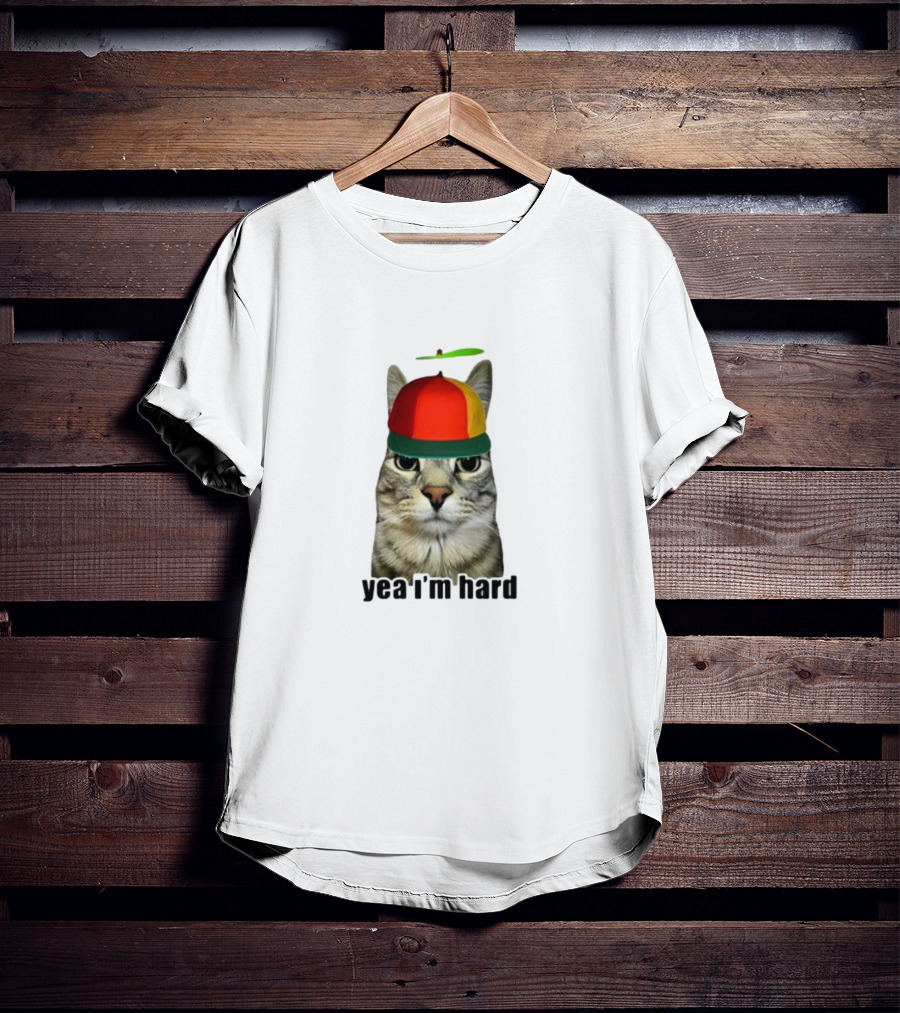 Yea I'm Hard Cat With Propeller Hat T-Shirt