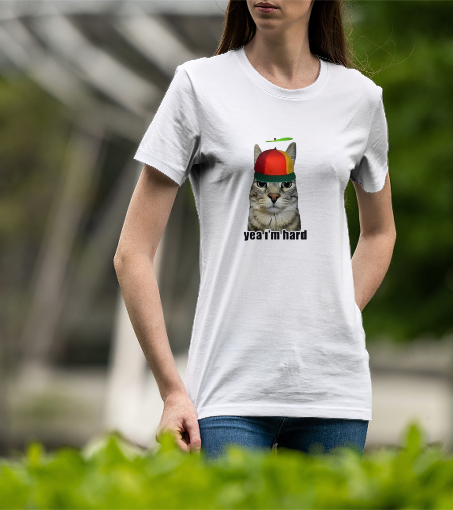 Yea I'm Hard Cat With Propeller Hat T-Shirt