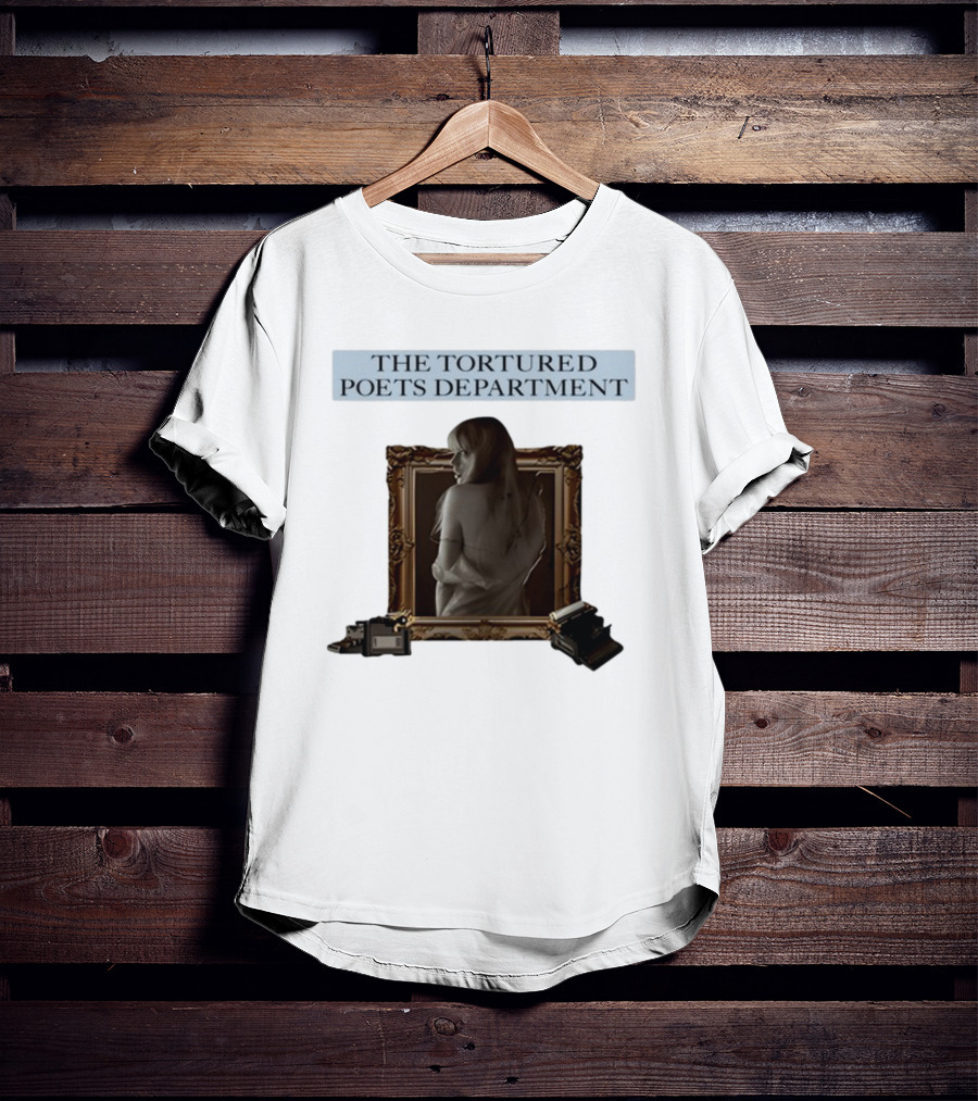 Chartsandshirts The Tortured Poets Department Framed Figure With Books And Typewriter T-Shirt