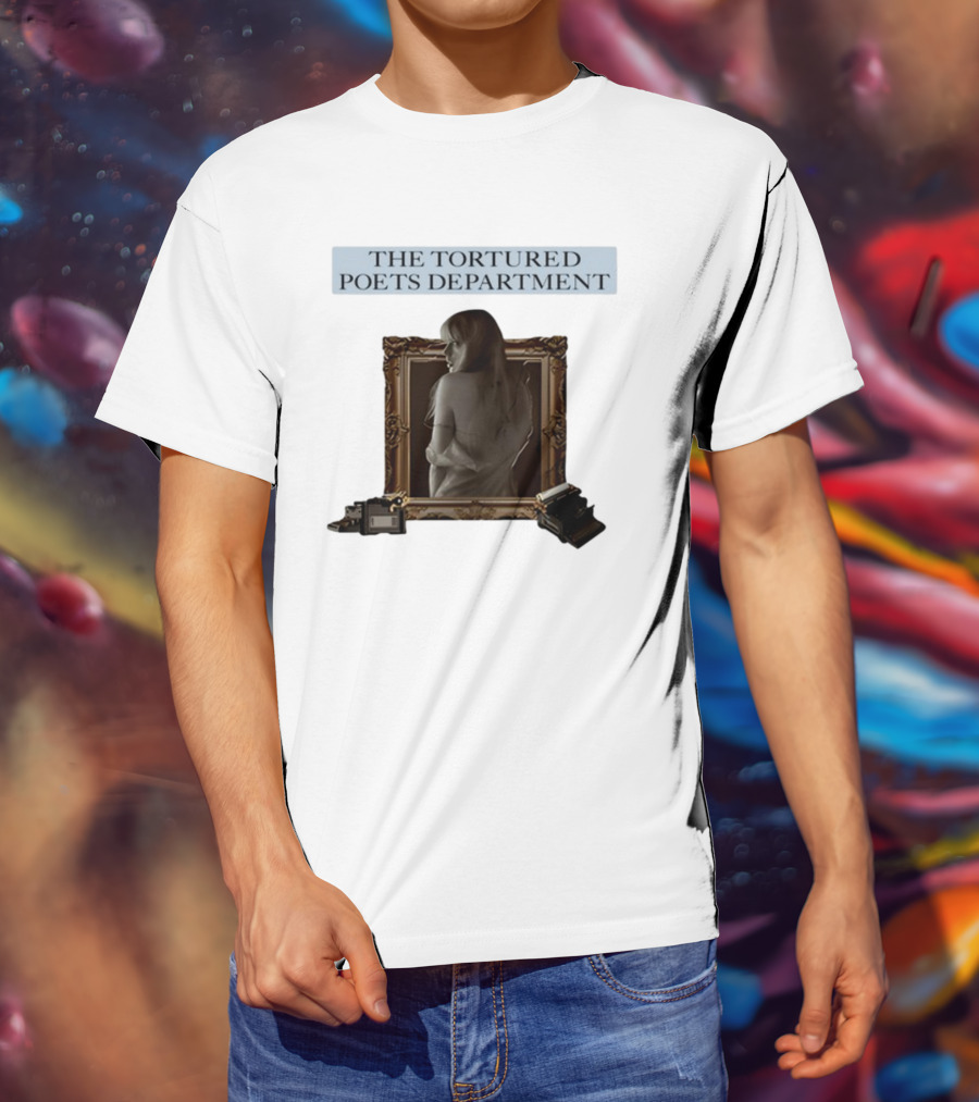 Chartsandshirts The Tortured Poets Department Framed Figure With Books And Typewriter T-Shirt