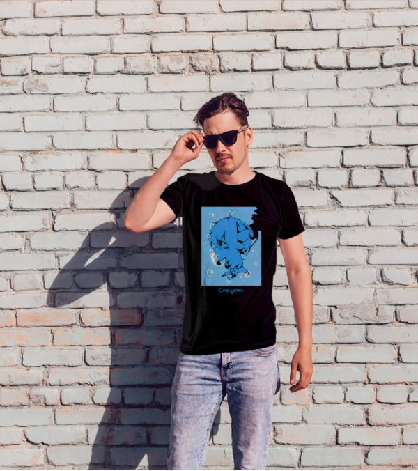Crayon Submerged Blue Anime Head With Bubbles T-Shirt