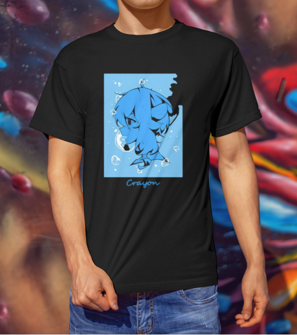 Crayon Submerged Blue Anime Head With Bubbles T-Shirt