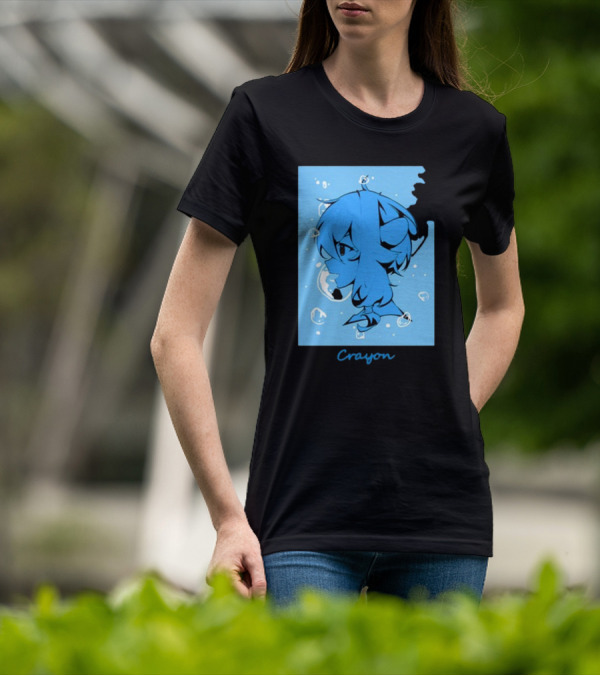 Crayon Submerged Blue Anime Head With Bubbles T-Shirt