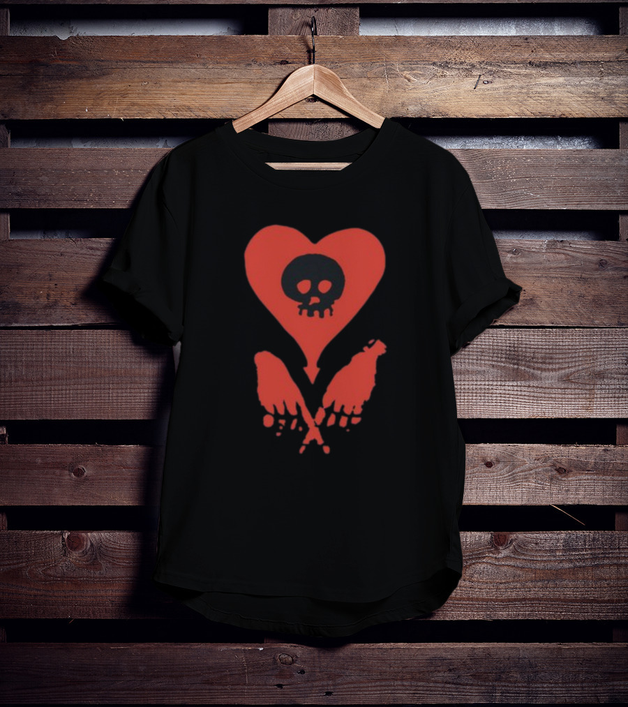 Alkalinetrio Fingers Crossed Red Heart Skull And Bones T-Shirt