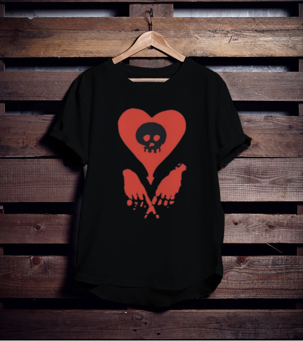 Alkalinetrio Fingers Crossed Red Heart Skull And Bones T-Shirt