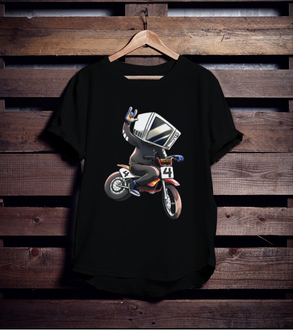 Makethehoodsmile Microwave Man Riding Number 4 Motorcycle T-Shirt