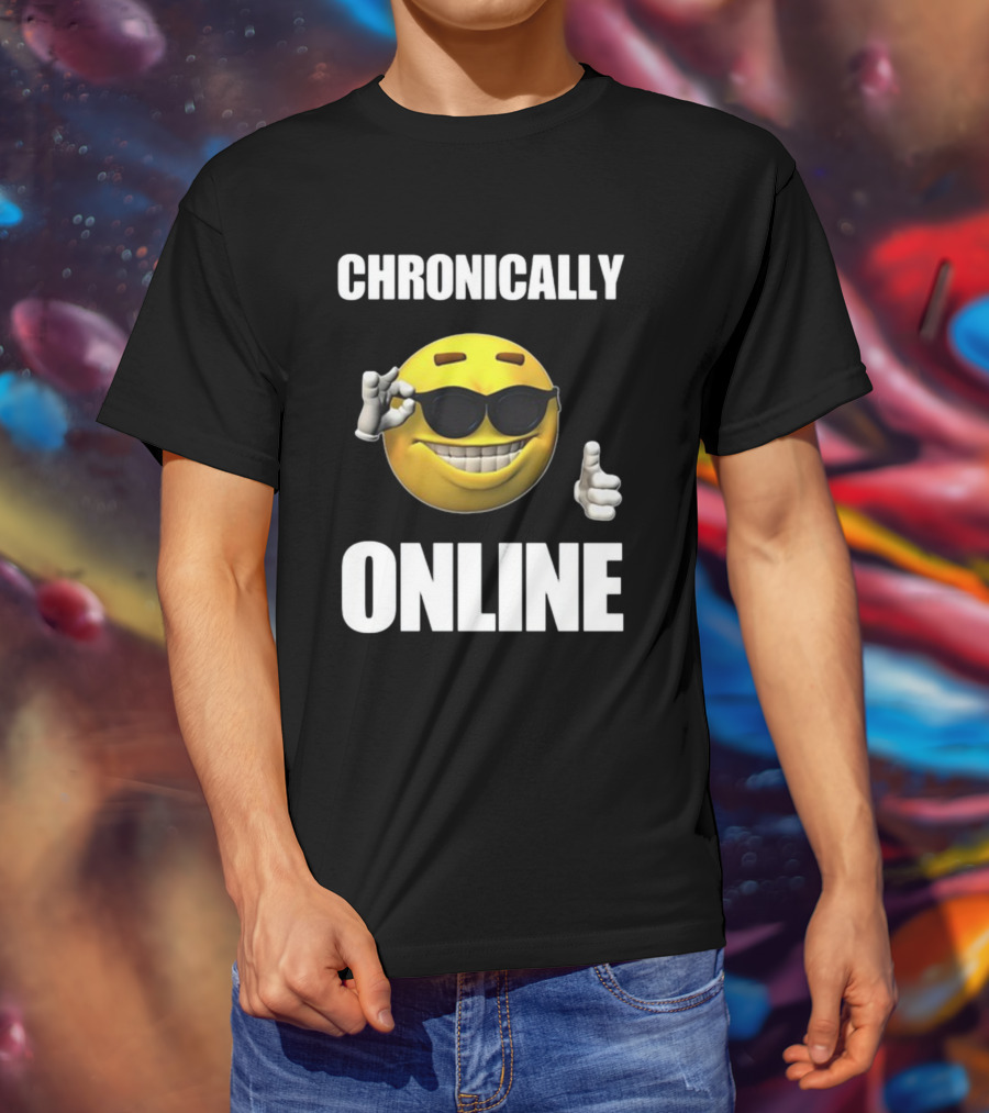 Chronically Online Cool Sunglasses Thumbs Up Emoji T-Shirt