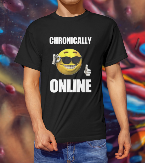 Chronically Online Cool Sunglasses Thumbs Up Emoji T-Shirt