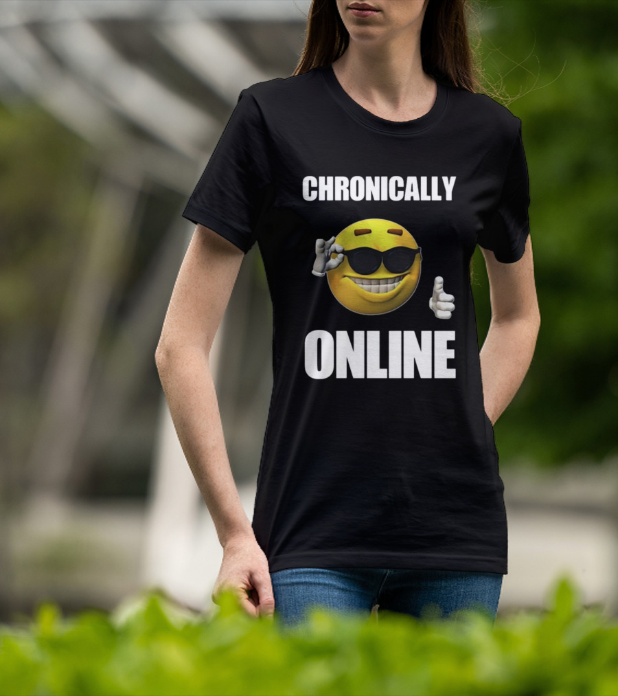 Chronically Online Cool Sunglasses Thumbs Up Emoji T-Shirt