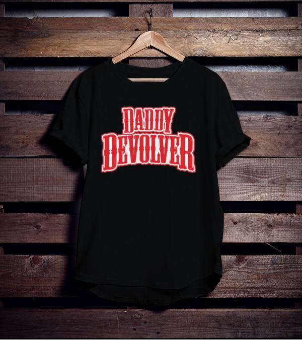 Daddy Devolver Red Western Typography T-Shirt