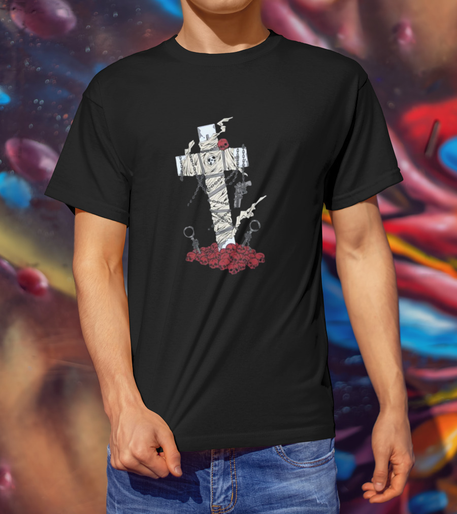 Trigun Nicholas D. Wolfwood Cross With Chains And Skulls T-Shirt